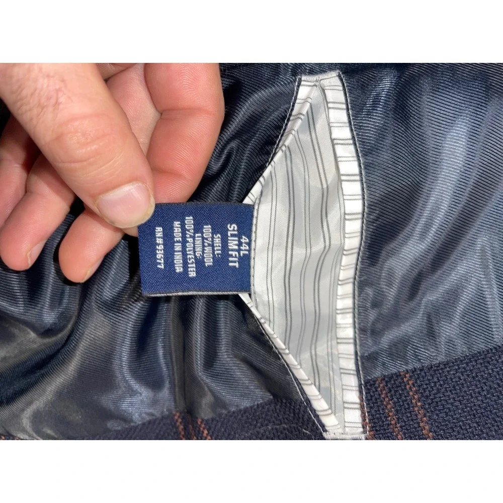 Stafford Navy Blue Plaid Sport Coat Slim Fit 100% Wool Blazer 44L